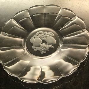 Vintage Val St.Lambert Crystal Large Serving Plate with Frosted Fruit Design
